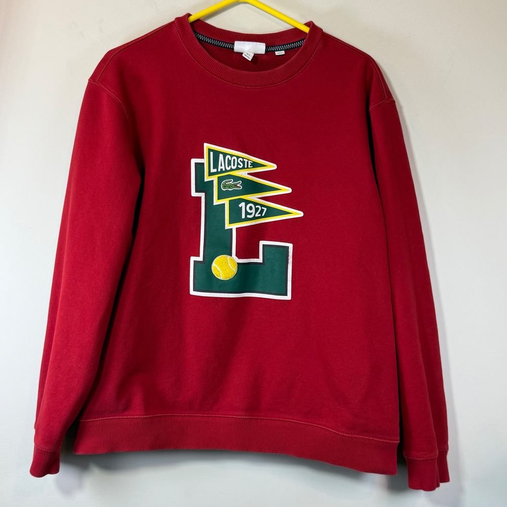 Excellent Lacoste Sweatshirt Mens XXL Red Heritage 1927 Graphic Tennis